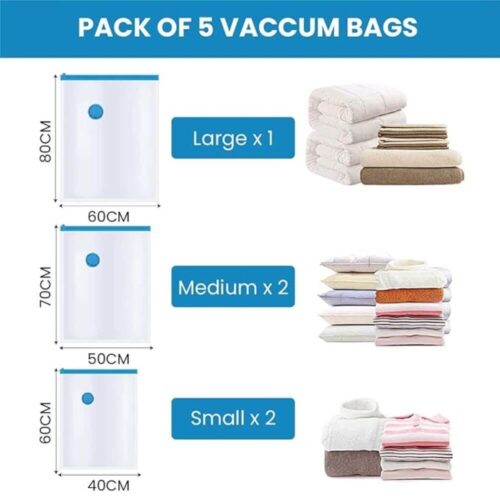 Vacuum Storage Bag For Travel and Storage Pack of 5