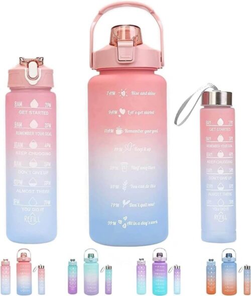 3 Pcs Plastic Water Bottle Set With Motivational Time Marker