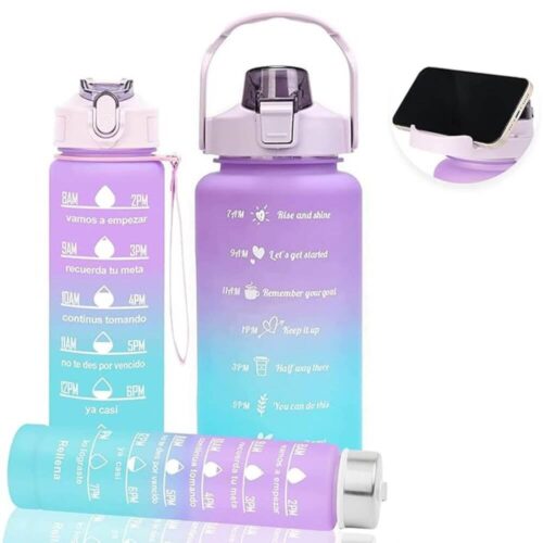 3 Pcs Plastic Water Bottle Set With Motivational Time Marker